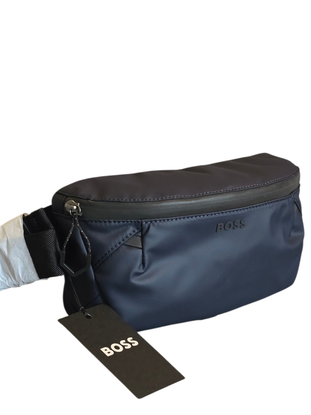 BOSS Navy /Black Men's Waist/Fanny FAUX leather Bag